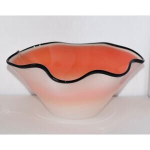 Hand Blown Opalescent Art Glass Wave Bowl Centerpiece